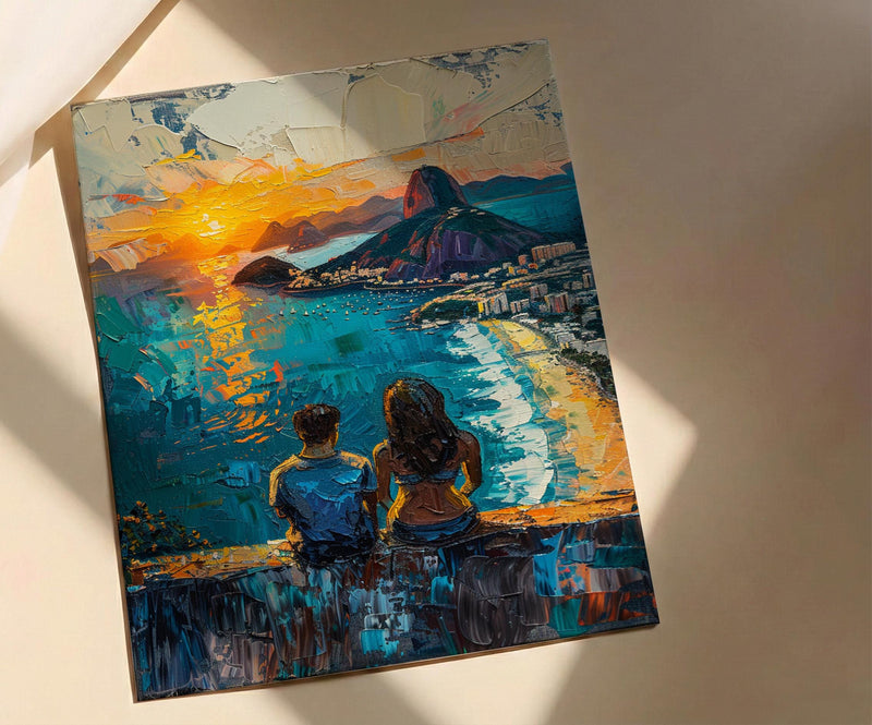 Rio de Janeiro Art, Christ Redeemer Print, Brazil Sunset, Impasto Oil Painting, Cityscape Decor, Travel Gift, Anniversary Gift