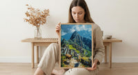 Machu Picchu Art, Peru Travel Print, Llama Decor, Impasto Oil Painting, Ancient Ruins, Adventure Gift, Engagement Gift