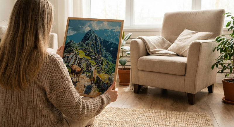 Machu Picchu Art, Peru Travel Print, Llama Decor, Impasto Oil Painting, Ancient Ruins, Adventure Gift, Engagement Gift
