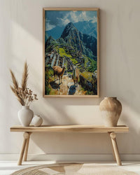 Machu Picchu Art, Peru Travel Print, Llama Decor, Impasto Oil Painting, Ancient Ruins, Adventure Gift, Engagement Gift