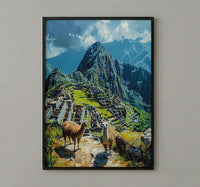 Machu Picchu Art, Peru Travel Print, Llama Decor, Impasto Oil Painting, Ancient Ruins, Adventure Gift, Engagement Gift