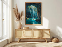 Cenote Art, Mexico Travel Print, Underwater Cave, Impasto Oil Painting, Blue Water Decor, Mystical Nature, Engagement Gift