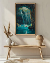 Cenote Art, Mexico Travel Print, Underwater Cave, Impasto Oil Painting, Blue Water Decor, Mystical Nature, Engagement Gift