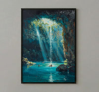 Cenote Art, Mexico Travel Print, Underwater Cave, Impasto Oil Painting, Blue Water Decor, Mystical Nature, Engagement Gift