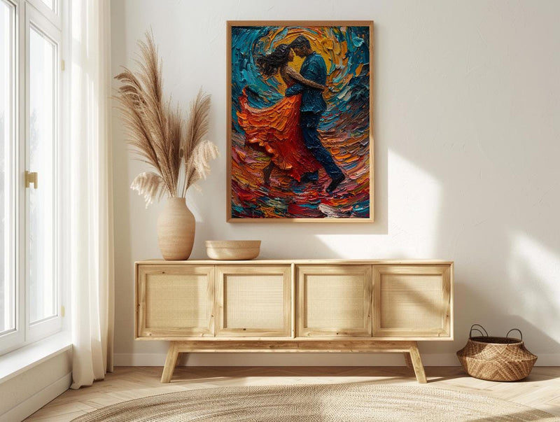 Salsa Dance Art, Latin Music Print, Dance Studio Decor, Impasto Oil Painting, Red Skirt, Passionate Gift, Anniversary Gift