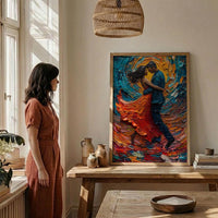 Salsa Dance Art, Latin Music Print, Dance Studio Decor, Impasto Oil Painting, Red Skirt, Passionate Gift, Anniversary Gift