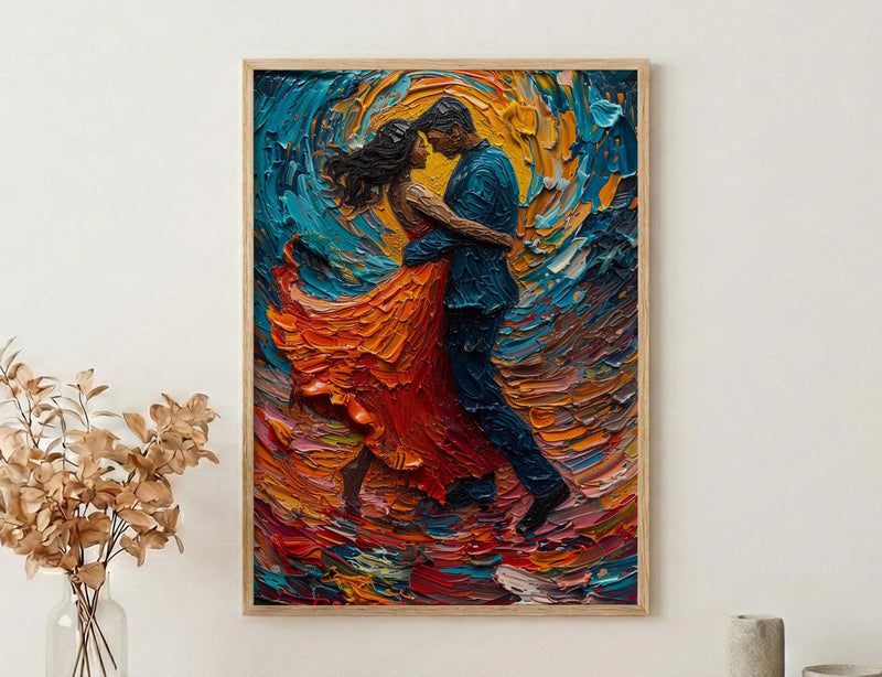 Salsa Dance Art, Latin Music Print, Dance Studio Decor, Impasto Oil Painting, Red Skirt, Passionate Gift, Anniversary Gift
