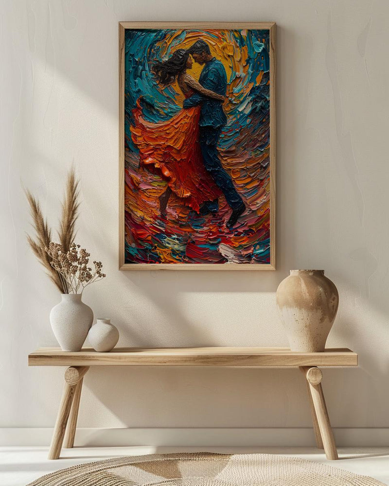 Salsa Dance Art, Latin Music Print, Dance Studio Decor, Impasto Oil Painting, Red Skirt, Passionate Gift, Anniversary Gift