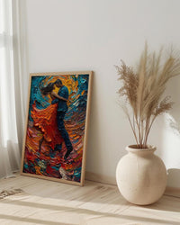 Salsa Dance Art, Latin Music Print, Dance Studio Decor, Impasto Oil Painting, Red Skirt, Passionate Gift, Anniversary Gift