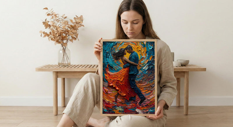 Salsa Dance Art, Latin Music Print, Dance Studio Decor, Impasto Oil Painting, Red Skirt, Passionate Gift, Anniversary Gift