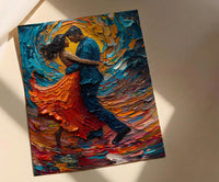 Salsa Dance Art, Latin Music Print, Dance Studio Decor, Impasto Oil Painting, Red Skirt, Passionate Gift, Anniversary Gift