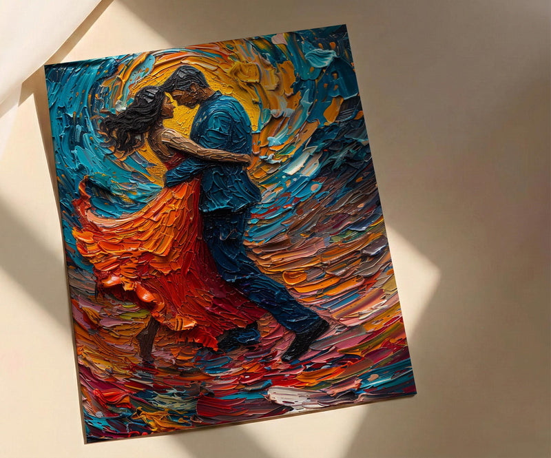 Salsa Dance Art, Latin Music Print, Dance Studio Decor, Impasto Oil Painting, Red Skirt, Passionate Gift, Anniversary Gift