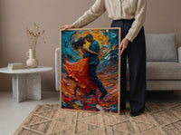 Salsa Dance Art, Latin Music Print, Dance Studio Decor, Impasto Oil Painting, Red Skirt, Passionate Gift, Anniversary Gift