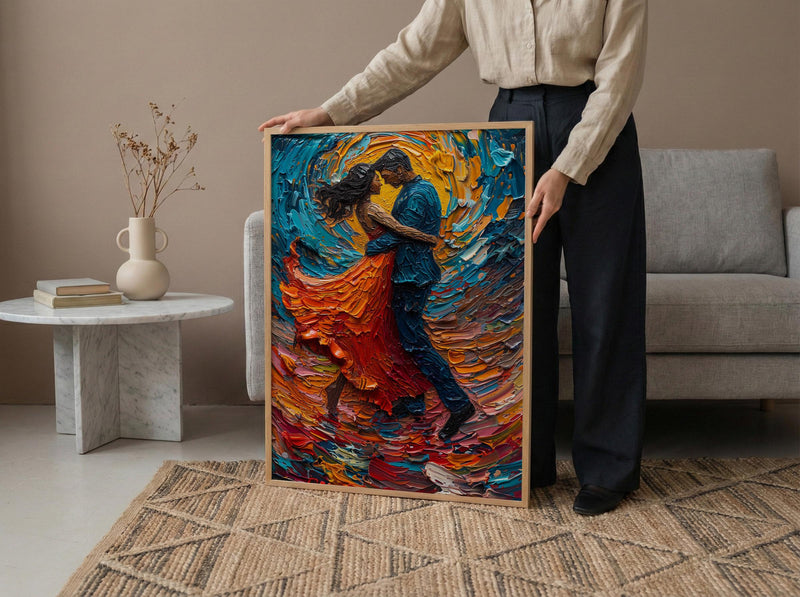 Salsa Dance Art, Latin Music Print, Dance Studio Decor, Impasto Oil Painting, Red Skirt, Passionate Gift, Anniversary Gift