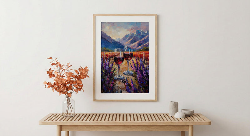 Wine Lover Art, Vineyard Landscape, Chile Travel Print, Impasto Oil Painting, Mountain View, Kitchen Decor, Travel Lover Gift