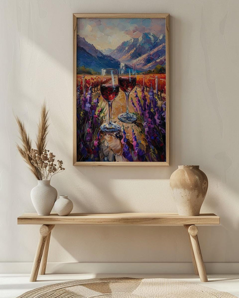 Wine Lover Art, Vineyard Landscape, Chile Travel Print, Impasto Oil Painting, Mountain View, Kitchen Decor, Travel Lover Gift