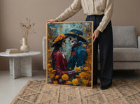 Day of the Dead Art, Skeleton Couple Print, Gothic Romance, Impasto Oil Painting, Mexican Decor, Marigold, Wedding Gift