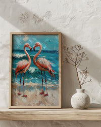 Flamingo Wall Art, Aruba Beach Print, Pink Bird Decor, Impasto Oil Painting, Tropical Paradise, Summer Gift, Wedding Gift