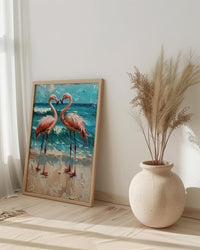 Flamingo Wall Art, Aruba Beach Print, Pink Bird Decor, Impasto Oil Painting, Tropical Paradise, Summer Gift, Wedding Gift
