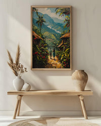 Coffee Farm Art, Colombia Landscape, Green Plantation, Impasto Oil Painting, Morning Mist, Kitchen Decor, Anniversary Gift