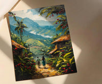 Coffee Farm Art, Colombia Landscape, Green Plantation, Impasto Oil Painting, Morning Mist, Kitchen Decor, Anniversary Gift