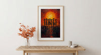 African Women Oil Painting Print, Tribal Sunset Poster, Red Orange Impasto Wall Art, Cultural Silhouette, Heavy Texture Look Art