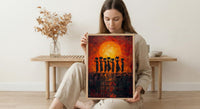 African Women Oil Painting Print, Tribal Sunset Poster, Red Orange Impasto Wall Art, Cultural Silhouette, Heavy Texture Look Art