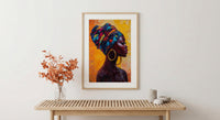 African Woman Oil Painting Poster, Colorful Headwrap Art Print, Gold Earrings Wall Art, Impasto Style Portrait, Vibrant Decor