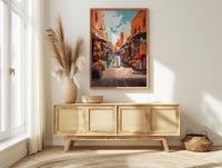 Moroccan Market Oil Painting Poster, Marrakech Medina Art Print, Colorful Souk Bazaar Wall Art, Impasto Travel Decor, Boho Street