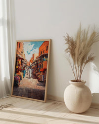 Moroccan Market Oil Painting Poster, Marrakech Medina Art Print, Colorful Souk Bazaar Wall Art, Impasto Travel Decor, Boho Street