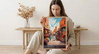 Moroccan Market Oil Painting Poster, Marrakech Medina Art Print, Colorful Souk Bazaar Wall Art, Impasto Travel Decor, Boho Street