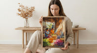 Traditional Village Women Oil Painting Poster, Basket Weaving Art Print, Rustic Hut Wall Art, Tropical Daily Life, Impasto Decor