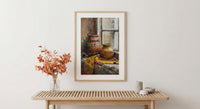 African Pottery Oil Painting Poster, Tribal Vase Art Print, Rustic Still Life Wall Art, Boho Kitchen Decor, Impasto Texture Look