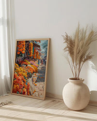 Indian Flower Market Oil Painting Poster, Marigold Street Art Print, Vibrant India Wall Art, Colorful Bazaar Decor, Impasto Floral Print