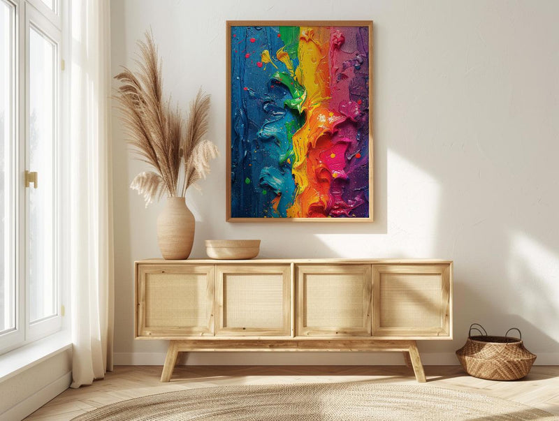 Abstract Colorful Oil Painting Poster, Holi Festival Spirit Art Print, Vibrant Rainbow Wall Art, Modern Impasto Texture, Indian Colors Decor