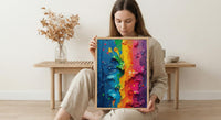 Abstract Colorful Oil Painting Poster, Holi Festival Spirit Art Print, Vibrant Rainbow Wall Art, Modern Impasto Texture, Indian Colors Decor