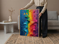 Abstract Colorful Oil Painting Poster, Holi Festival Spirit Art Print, Vibrant Rainbow Wall Art, Modern Impasto Texture, Indian Colors Decor