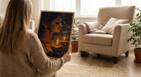 Diwali Celebration Oil Painting Poster, Woman Holding Diya Art Print, Spiritual Light Festival Wall Art, Golden Glow Decor, Impasto Art