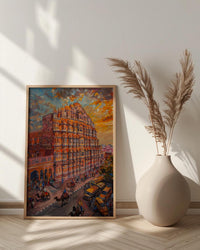 Jaipur Hawa Mahal Oil Painting Poster, Pink City India Art Print, Palace of Winds Wall Art, Rajasthan Travel Decor, Impasto Architecture