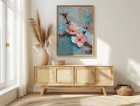 Japanese Cherry Blossom Oil Painting Poster, Sakura Branch Art Print, Pink Floral Wall Art, Zen Nature Decor, Impasto Style Flower Print