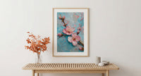 Japanese Cherry Blossom Oil Painting Poster, Sakura Branch Art Print, Pink Floral Wall Art, Zen Nature Decor, Impasto Style Flower Print