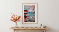Japanese Chureito Pagoda Oil Painting Poster, Mount Fuji Sunset Art Print, Sakura & Pagoda Wall Art, Japan Travel Decor, Impasto Landscape