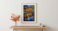 Vietnam Hoi An Oil Painting Poster, Colorful Lanterns Night Art Print, Ancient Town River Scene, Asian Travel Decor, Impasto Style Wall Art