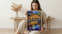 Vietnam Hoi An Oil Painting Poster, Colorful Lanterns Night Art Print, Ancient Town River Scene, Asian Travel Decor, Impasto Style Wall Art
