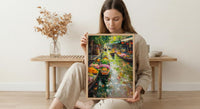 Thailand Floating Market Oil Painting Poster, Bangkok River Art Print, Tropical Boat Bazaar Wall Art, Exotic Asia Decor, Impasto Market
