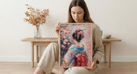 Japanese Geisha Oil Painting Poster, Kimono Woman Art Print, Cherry Blossom Sakura Wall Art, Traditional Asian Decor, Impasto Masterpiece