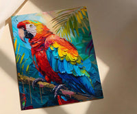 Scarlet Macaw Parrot Oil Painting Poster, Tropical Bird Art Print, Jungle Wildlife Wall Art, Amazon Rainforest, Impasto Animal