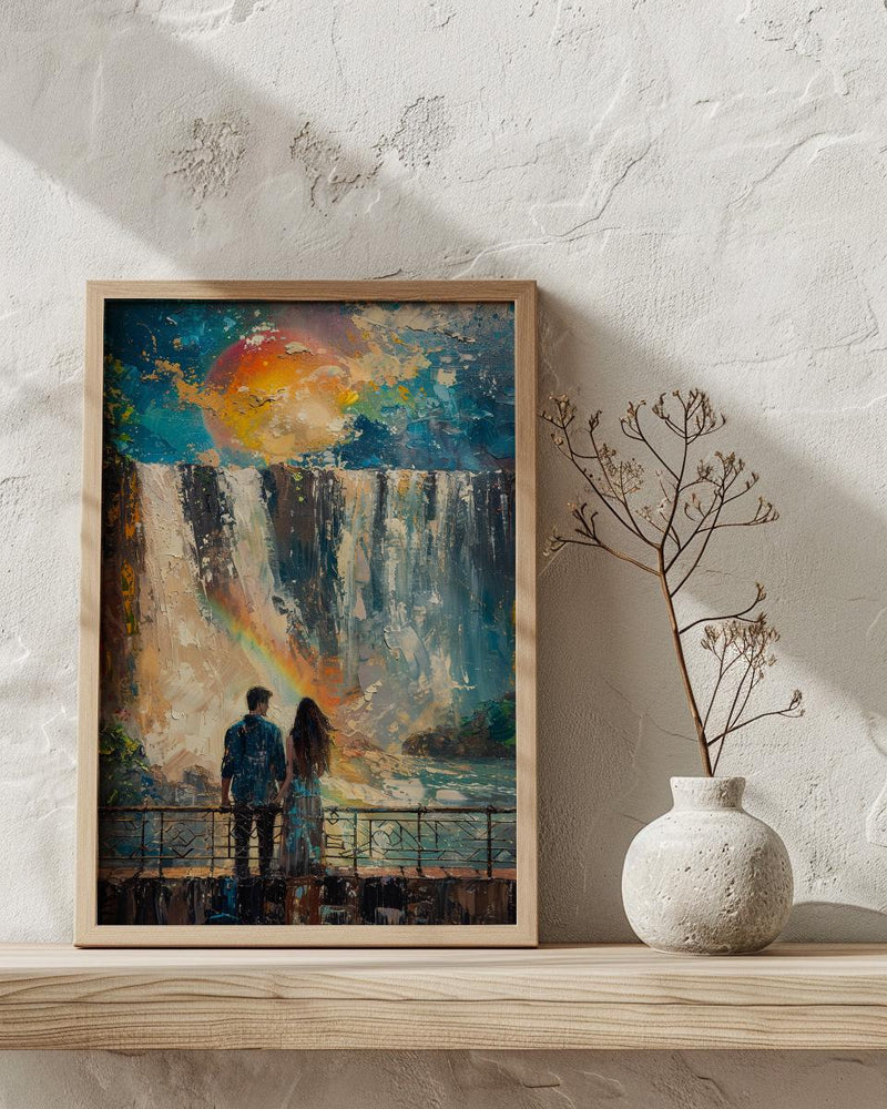 Iguazu Falls Art, Argentina Brazil Print, Waterfall Landscape, Impasto Oil Painting, Rainbow Decor, Nature Gift, Anniversary Gift