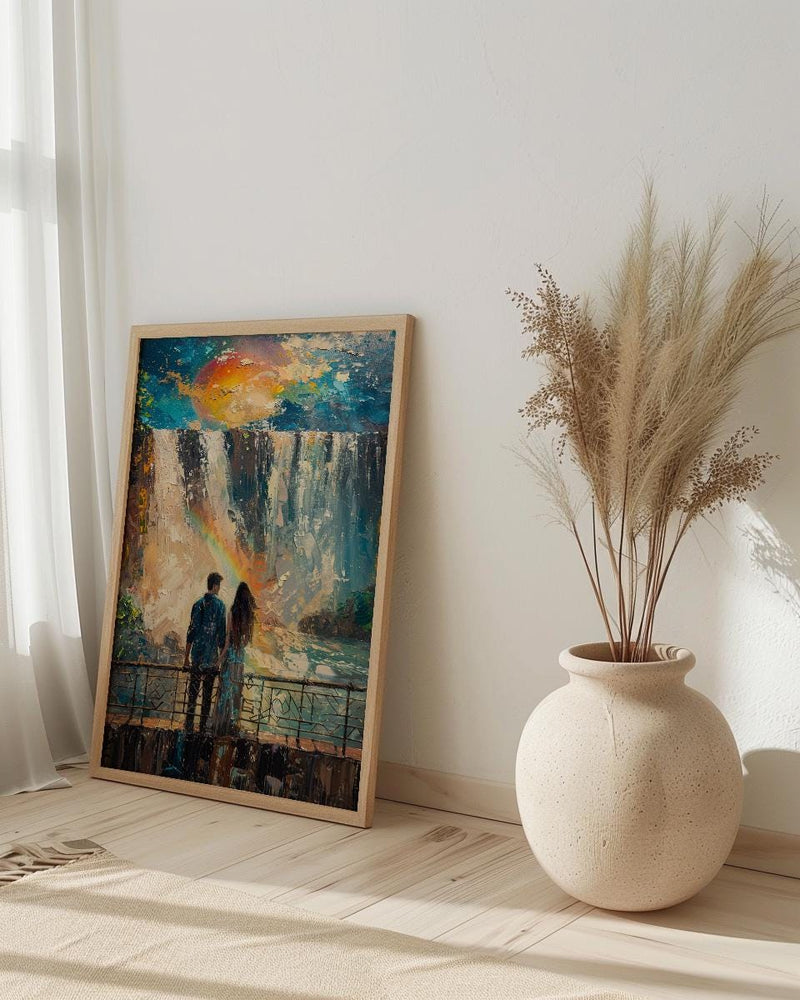 Iguazu Falls Art, Argentina Brazil Print, Waterfall Landscape, Impasto Oil Painting, Rainbow Decor, Nature Gift, Anniversary Gift