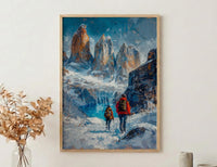 Patagonia Wall Art, Torres del Paine Print, Mountain Hiking, Impasto Oil Painting, Adventure Couple, Nature Gift, Anniversary Gift